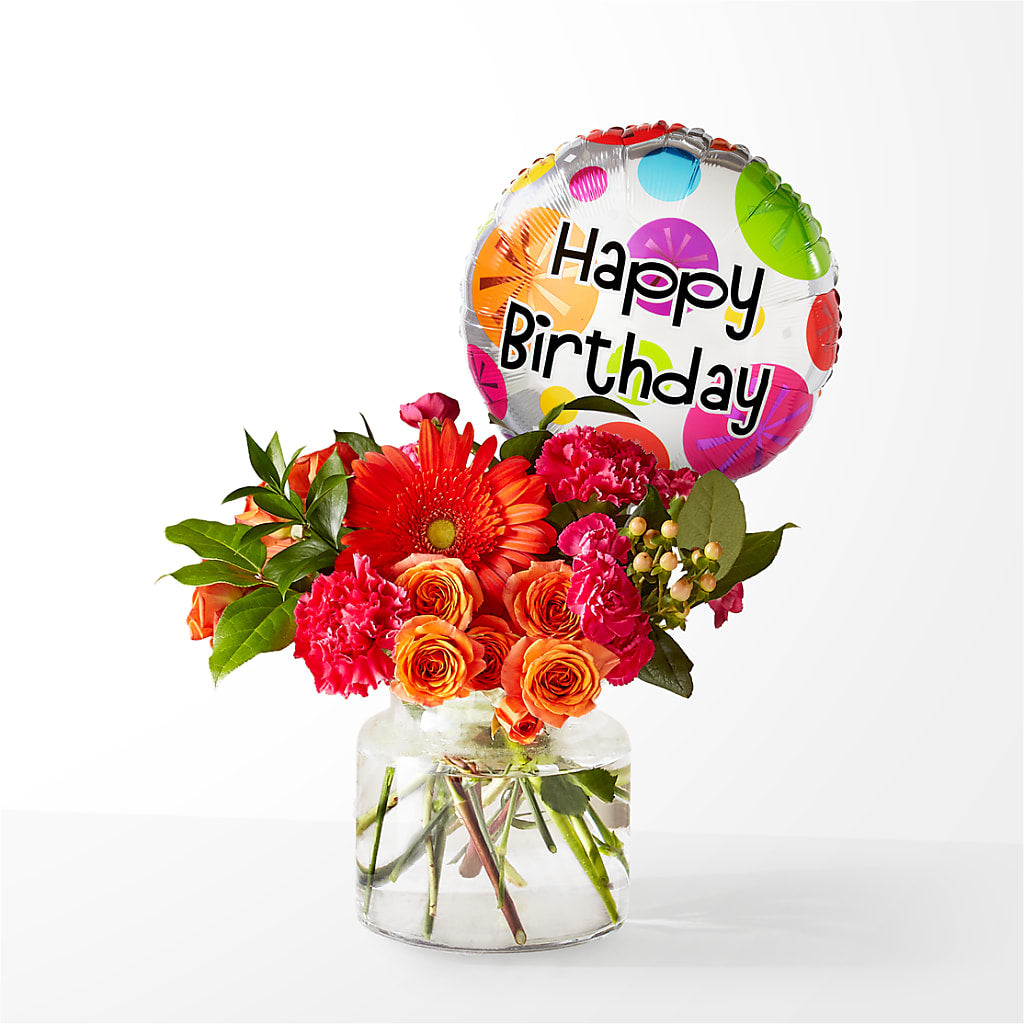 Fiesta Bouquet with Birthday Balloon – MONA'S BOUQUETS, Bacliff TX