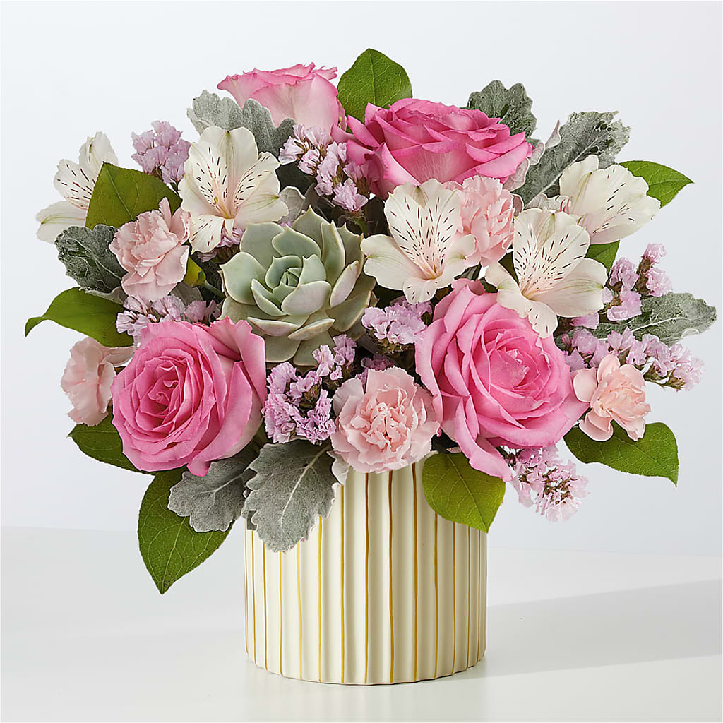 Dusty Rose Bouquet with Ivory Vase – MONA'S BOUQUETS, Bacliff TX