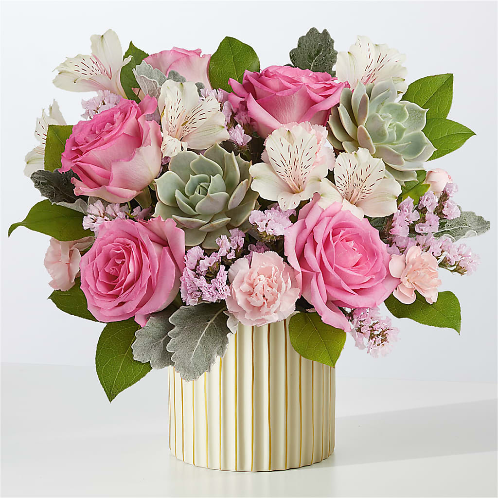 Dusty Rose Bouquet with Ivory Vase – MONA'S BOUQUETS, Bacliff TX