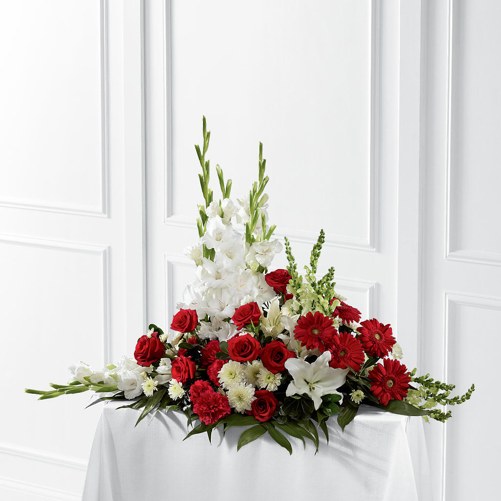 Crimson & White Arrangement – MONA'S BOUQUETS, Bacliff TX