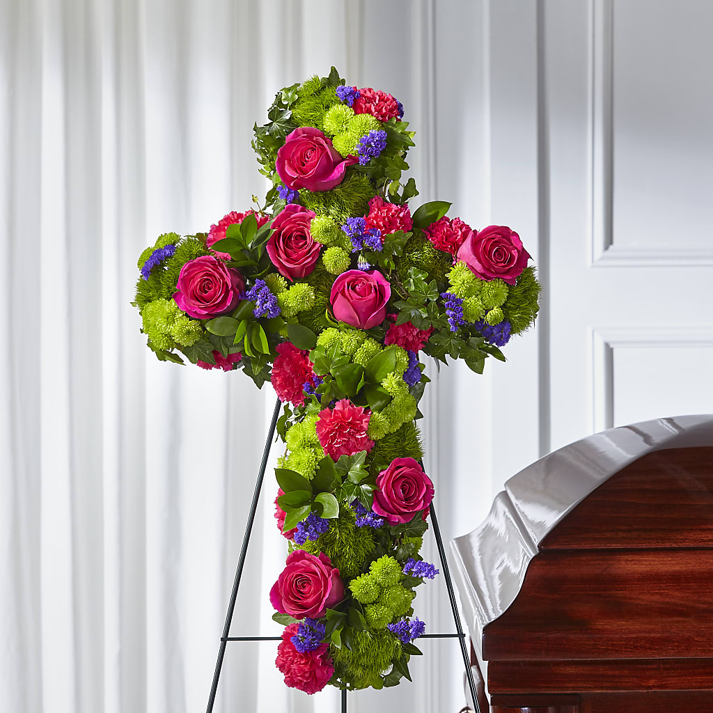 Tribute Rose Floral Cross – MONA'S BOUQUETS, Bacliff TX