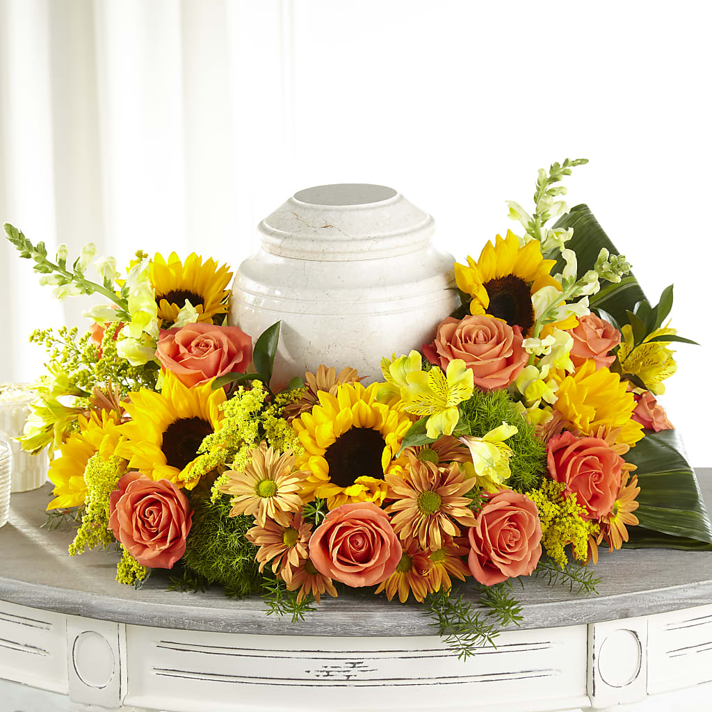 Faithful Sunflower Cremation Adornment – MONA'S BOUQUETS, Bacliff TX