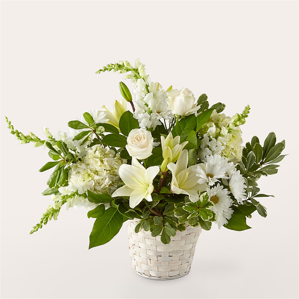 Ivory Elegance Floral Basket – MONA'S BOUQUETS, Bacliff TX