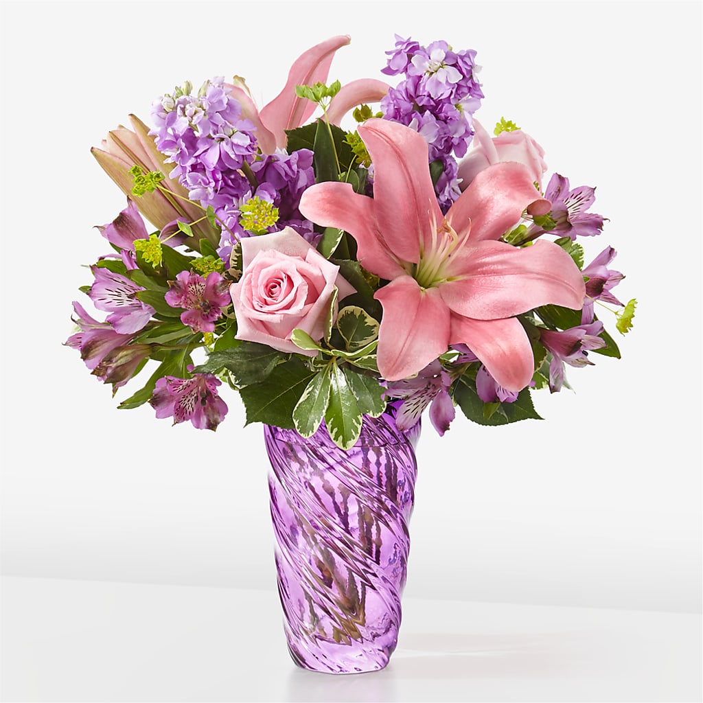 Precious Petals Bouquet with Luxe Swirl Vase – MONA'S BOUQUETS, Bacliff TX