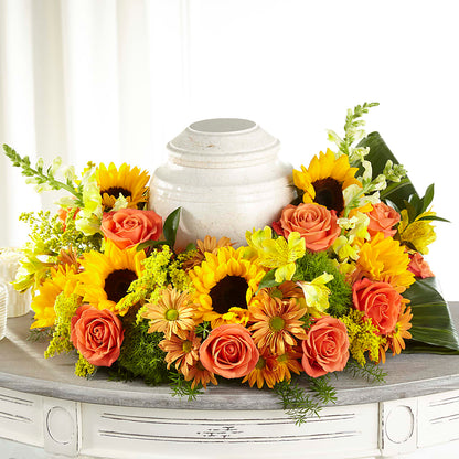Faithful Sunflower Cremation Adornment – MONA'S BOUQUETS, Bacliff TX