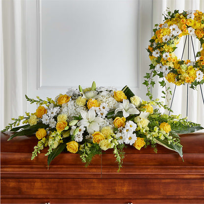 Golden Harmony Casket Spray – MONA'S BOUQUETS, Bacliff TX